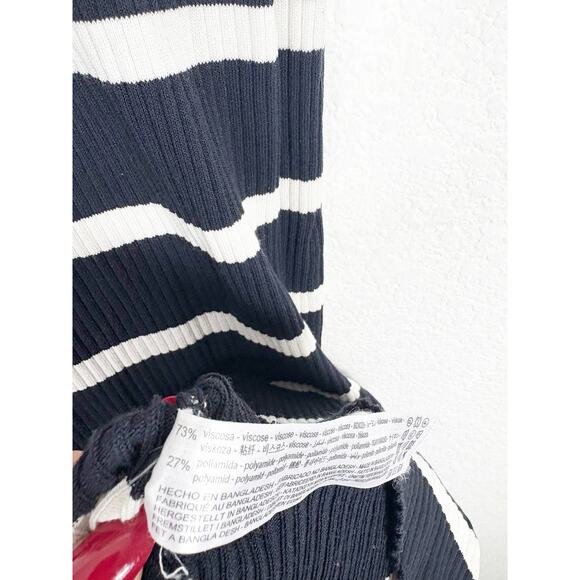 Zara Navy Striped Square-Neck Maxi Dress Medium Ribbed Knit Stretch Minimalist - Picture 6 of 13